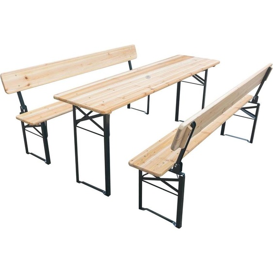 Ensemble de mobilier en bois – table de brasserie avec 2 bancs à dossier rabattable, table pliante robuste et ensemble de bancs pour le jardin, la terrasse et les chapiteaux