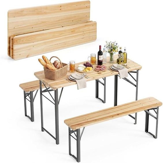 Ensemble de mobilier pliable pour tente de bière, comprenant : 2 bancs de bière et 1 table de bière. Idéal pour les tentes de bière, les fêtes et les jardins
