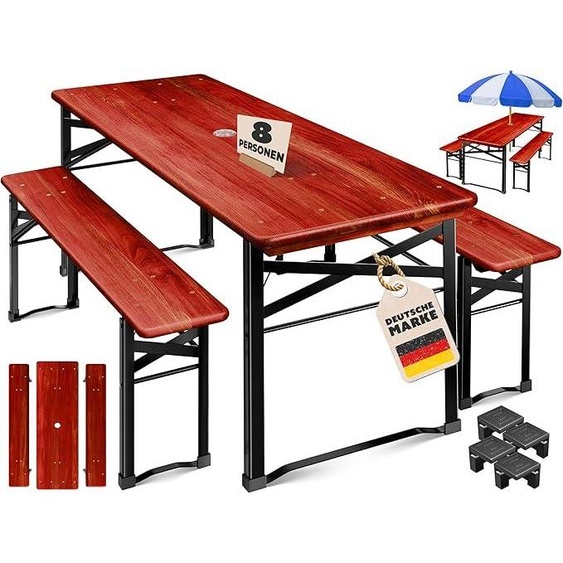 Ensemble de mobilier pour tente de bière, 3 pièces. Ensemble de mobilier pliable pour tente de fête, comprenant une table de bière et 2 bancs de bière. Ensemble de mobilier de jardin en bois, idéal pour les fêtes. Ensemble de sièges, résistant aux