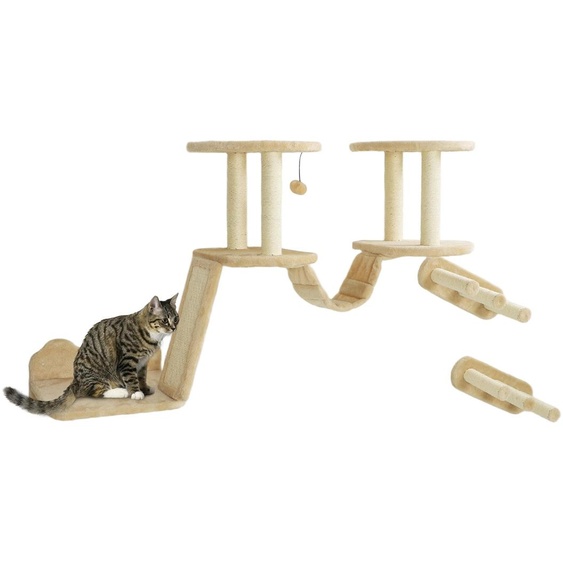 Ensemble de mur descalade pour chats PawHut, mobilier pour chats en 3 pièces avec arbre à chat et perchoirs