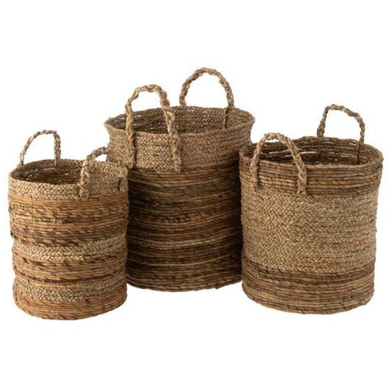 Ensemble de paniers - J-LINE - Set 3 panier lucie raffia - Brun - Blanc - L 42 cm x L/P 42 cm x H 60 cm