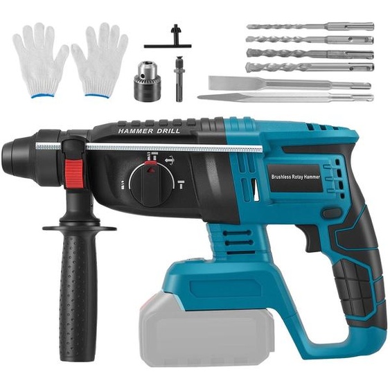 Ensemble de perforateur sans fil - Perforateur à percussion sans balais - Avec burins et mallette - 1400 tr/min - Compatible avec les batteries 18V BL - Sans batterie - Bleu