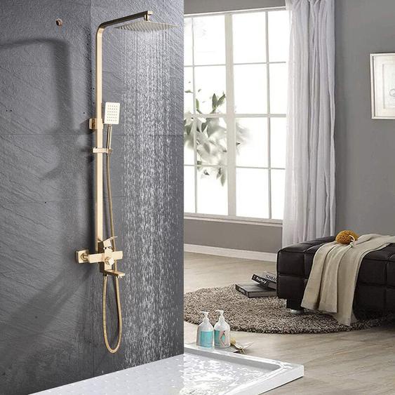 Suguword - Ensemble de robinet de douche or brossé, pommeau de douche à effet pluie laiton 8 pouces avec douchette à main robinet de douche à effet
