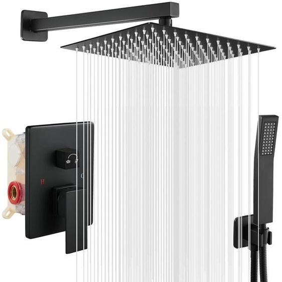 Ensemble de robinetterie de douche encastrée, douche de pluie carrée, noire, 30x30 cm