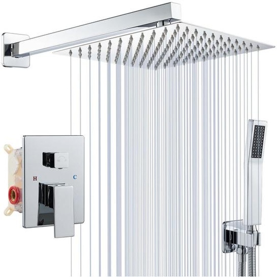 Ensemble de robinetterie de douche encastrée, en acier inoxydable 304, de forme carrée, finition chromée, dimensions 30x30 cm