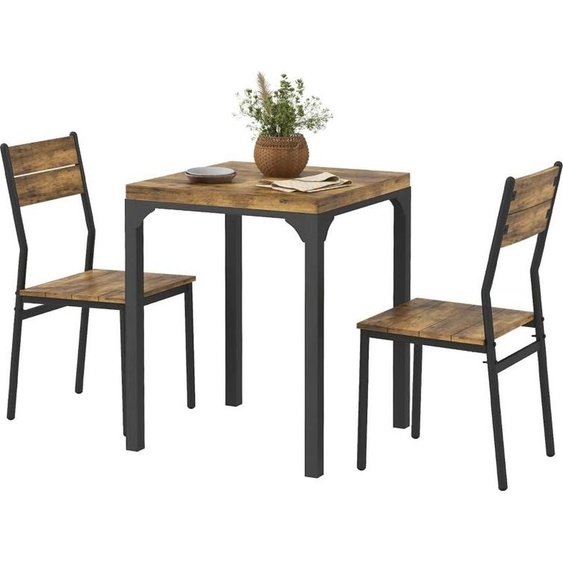 Ensemble de salle à manger 3 pièces Fortuna Lai, ensemble de table à manger, 1 table, 2 chaises, MDF+métal, marron