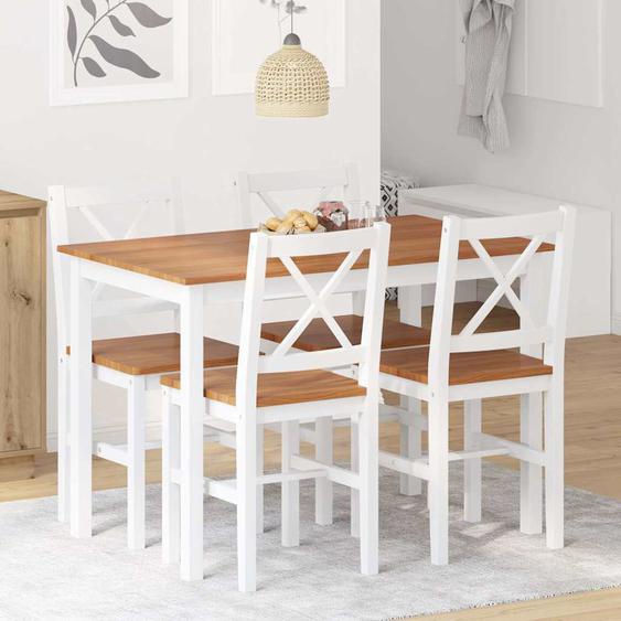 Ensemble de salle à manger 5 pcs Marron et blanc