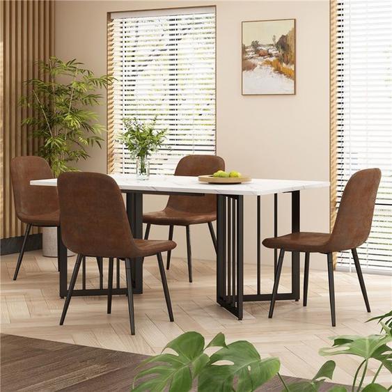 Ensemble De Salle À Manger(5 Pièces), Avec 4 Chaises De Salle À Manger Cuir Synthétique Marron, Pieds De Table En V Noir