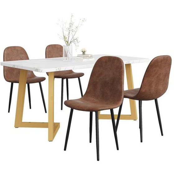 Ensemble De Salle À Manger (5 Pièces)- Ensemble De Table De Cuisine Moderne - Pieds De Table En Noir - Sièges En Daim Artificiel