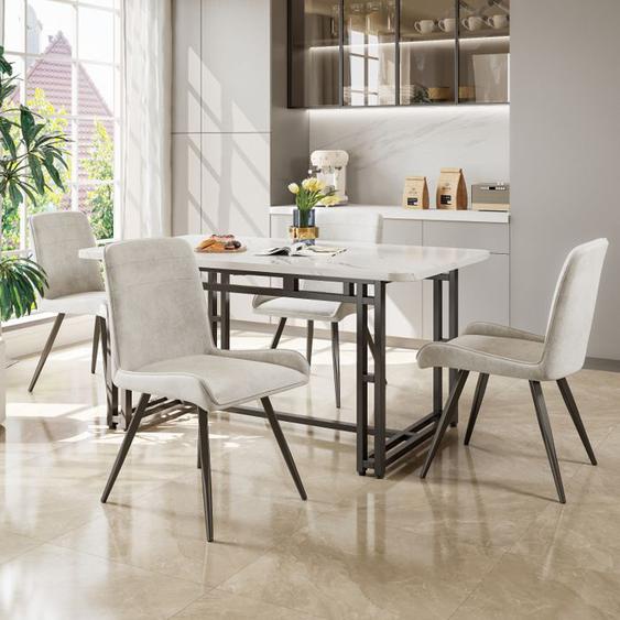 Ensemble De Salle À Manger (5 Pièces), Table À Manger Avec 4 Chaises Beige , Table De Cuisine Moderne, Table En MDF, Pieds Noir
