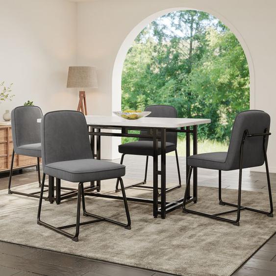 Ensemble De Salle À Manger (5 Pièces)- Table De Cuisine Avec 4 Chaises Velours Gris - Table De Cuisine Moderne - Pieds De Table