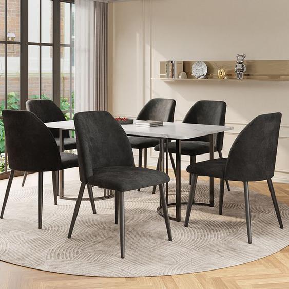 Ensemble de salle à manger 7 pièces Table avec 6 chaises plateau de table en MDF Gris foncé