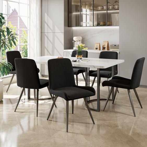 Ensemble de salle à manger 7 pièces Table avec 6 chaises plateau de table en MDF Noir