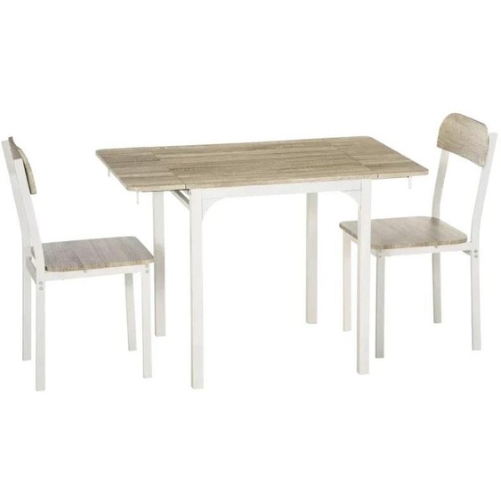 Ensemble de salle à manger comprenant une table pliante et 2 chaises | Couleur : Nature et blanc | Dimensions : 70 x 110 x 75 cm