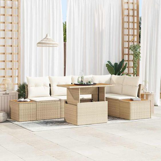 Ensemble de salle à manger pour jardin avec coussin 6 pcs Beige