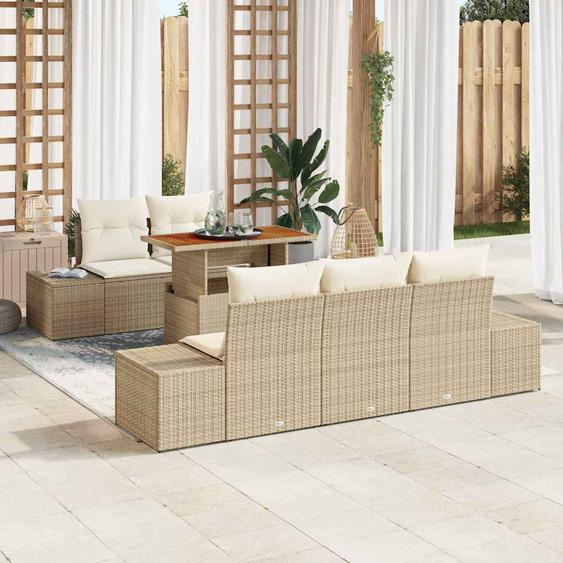 Ensemble de salle à manger pour jardin 6 pcs Beige et crème