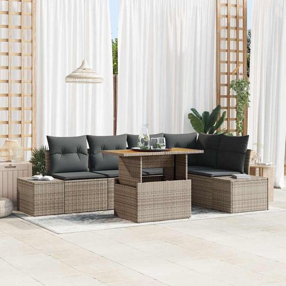 Ensemble de salle à manger pour jardin 6 pcs Gris et marron