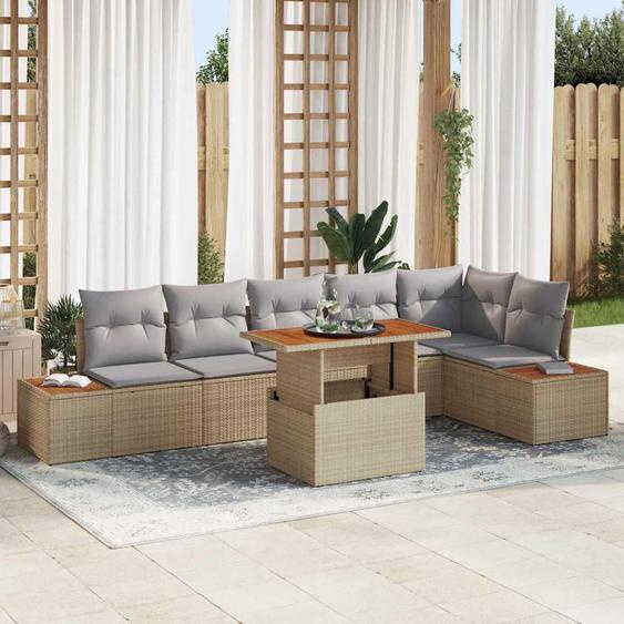 Ensemble de salle à manger pour jardin 7 pcs Beige et gris