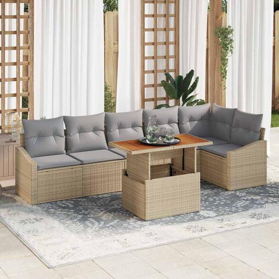 Ensemble de salle à manger pour jardin 7 pcs Beige et gris