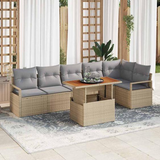 Ensemble de salle à manger pour jardin 7 pcs Beige et gris