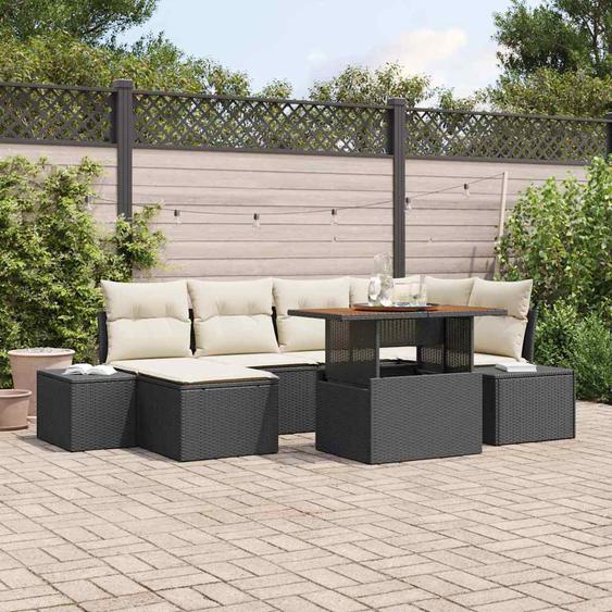 Ensemble de salle à manger pour jardin 7 pcs Noir et Crème