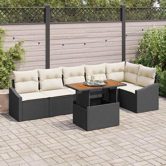 Ensemble de salle à manger pour jardin 7 pcs Noir et Crème