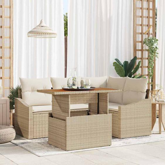 Ensemble de salle à manger pour jardin 5 pcs Beige et crème