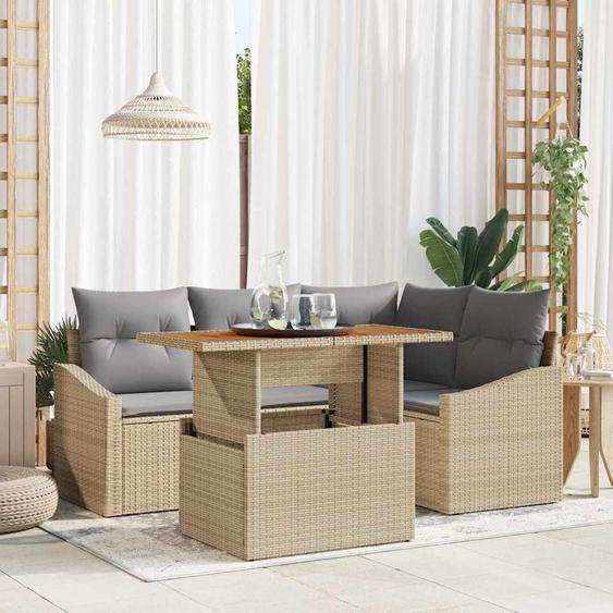 Ensemble de salle à manger pour jardin 5 pcs Beige et gris