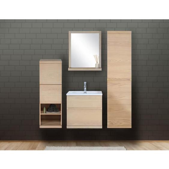 Ensemble de salle de bain suspendu chêne 120 cm - MOB-IN - ENIO - Double vasque - Grande capacité de rangement