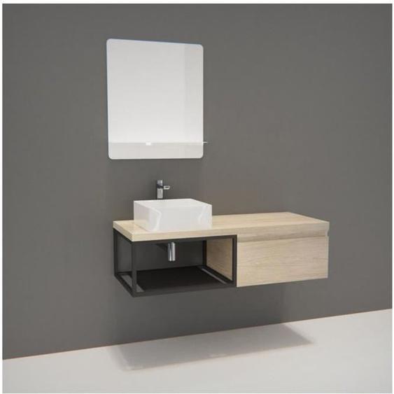 Ensemble de salle de bain suspendu WILL - Bois clair - Plan de toilette 120 cm + Vasque + Miroir