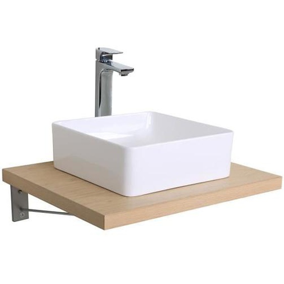 Ensemble de salle de bain suspendu WILL - MOB-IN - Plan 60cm - Vasque à poser - Colonne - Décor Chêne