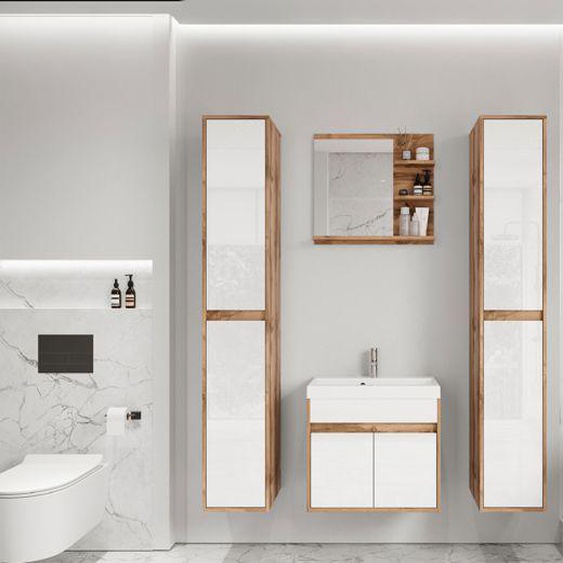 Ensemble de salle de bain XL - LUANI - avec meuble sous-vasque Wotan / Blanc brillant