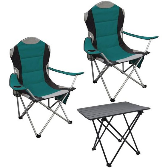 Ensemble de salon de camping Spetebo 3 pièces avec table pliante en aluminium et sac de transport - vert - Ensemble de table de jardin