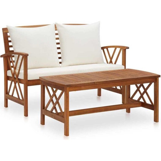 ensemble de salon de jardin 2 pièces avec coussins en bois massif dacacia