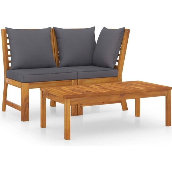 Salon de jardin 3pcs et coussin gris foncé Bois dacacia solide