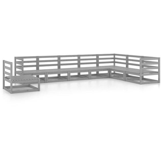 Salon de jardin 8 pcs gris bois de pin massif