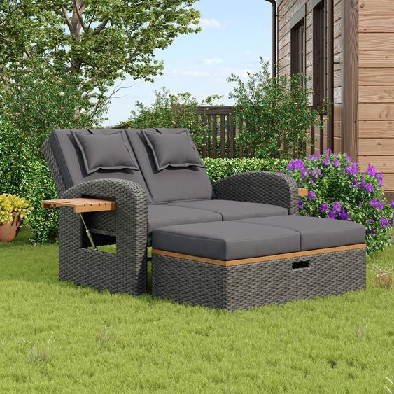 Ensemble de salon de jardin, canapé-lit dextérieur en rotin pour 2 personnes, dossier réglable, pied dappui, peut être avec un repose-pieds ou comme lit de jardin