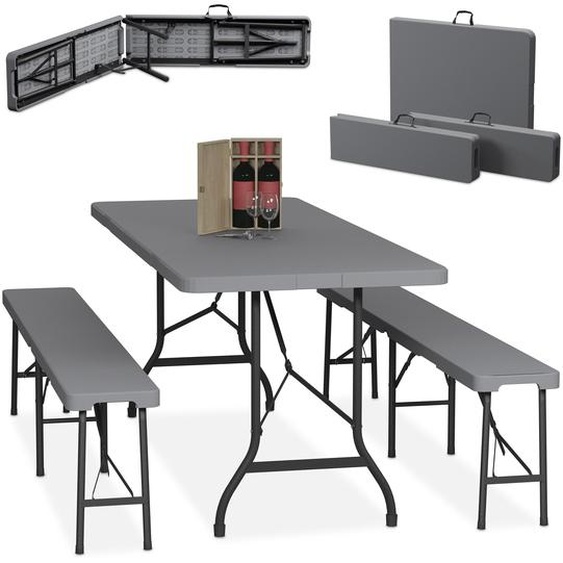 Ensemble de salon de jardin pliable Relaxdays, ensemble de 3 pièces comprenant un grand banc et une grande table, pour le jardin, 180 cm, gris