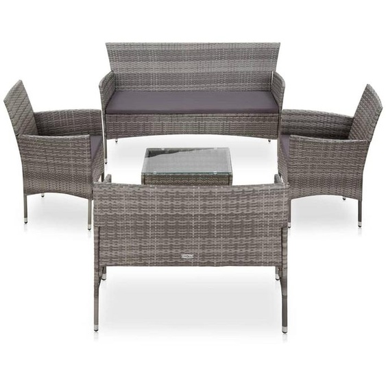 Ensemble de salon – ensemble de détente – canapé dangle – rotin synthétique – avec coussins et structure en acier – gris