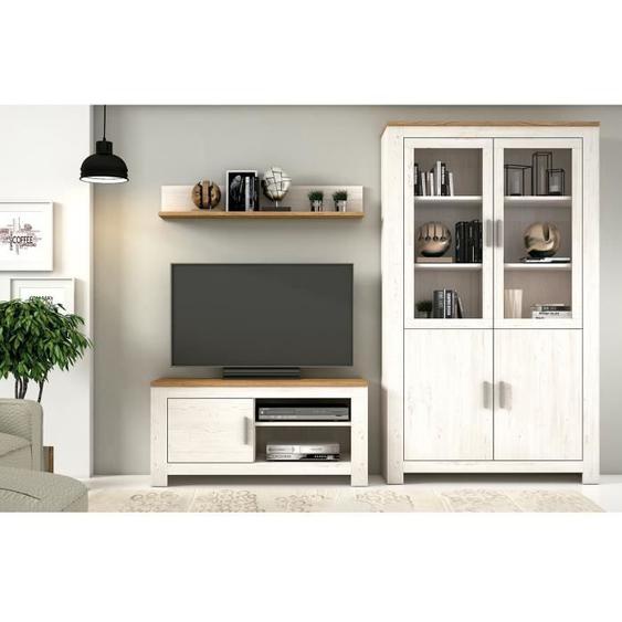 Ensemble de salon - PEGANE - Meuble TV, étagère murale, vitrine - Chêne, pin andersen