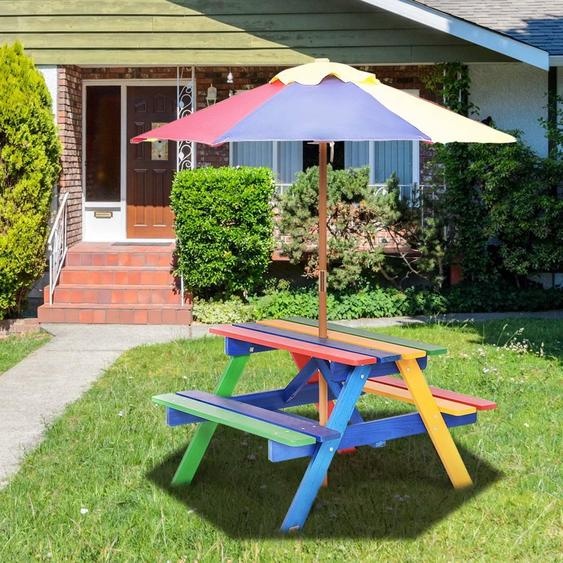 Ensemble de sièges en bois pour enfants, salon de jardin, meubles pour enfants, table pour enfants avec parasol et 2 bancs pour lextérieur