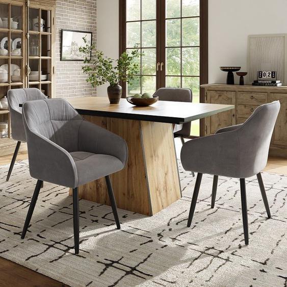 Ensemble De Table À Manger (5 Pièces), Chaise De Salle À Manger En Velours Gris, Table À Manger Moderne À Motifs En Bois