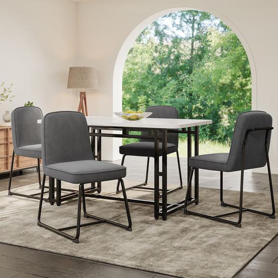 Ensemble de table à manger (5 pièces), table à manger 120x70cm avec 4 chaises, chaises de salle à manger en velours gris