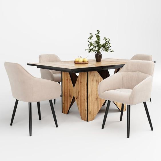 Ensemble de table à manger (5 pièces),table à manger et 4 chaises 138,5 x 80 cm,chaises de salle à manger en velours beige bois
