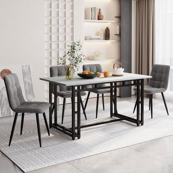 Ensemble de Table à manger - REDOM - 120x80 cm - Pieds en fer noir - 4 chaises en velours gris