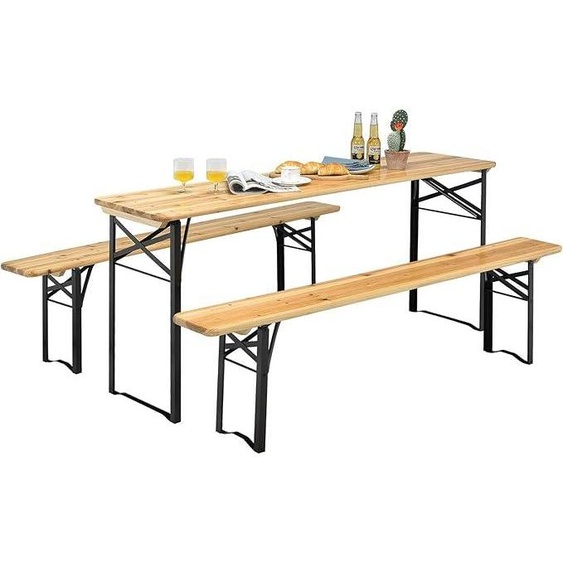 Ensemble de table de camping 3 pièces comprenant 2 bancs, table de camping avec structure métallique, ensemble pour tente, table de pique-nique, ensemble pour tente de bière, idéal pour terrasse et jardin, dimensions : 178 x 46 x 76 cm