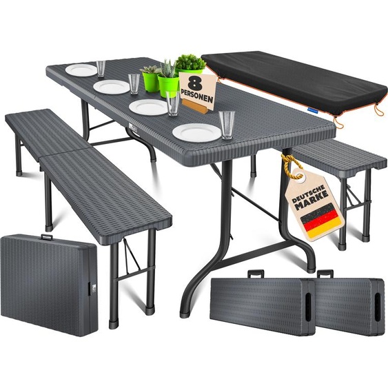 Ensemble de table et bancs de brasserie KESSER® 3 pièces | Table de buffet pour lintérieur et lextérieur Ensemble de jardin pliable 183 x 76 x 74 cm Table pliante en plastique Table de jardin avec housse et poignées de transport