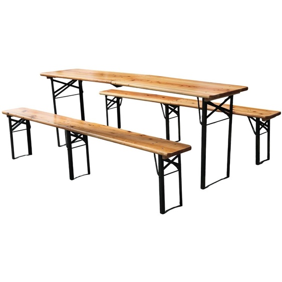 Ensemble de table et bancs de brasserie pliable en 3 parties - 220 cm - en pin massif et résistant aux intempéries - peu encombrant et pouvant supporter jusquà 200 kg