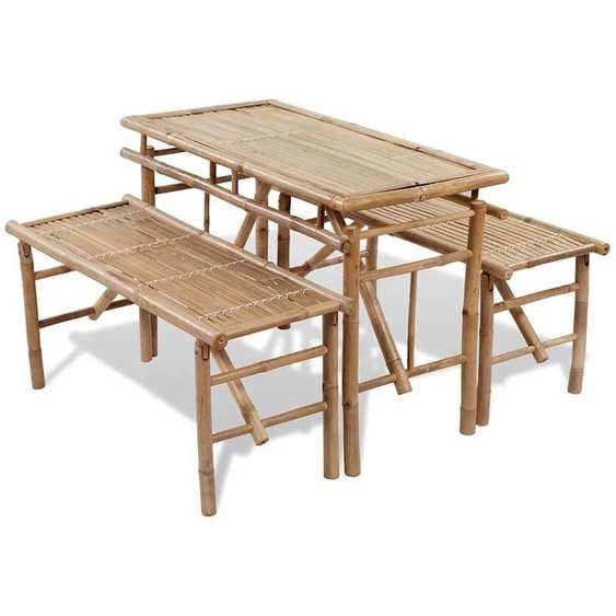 Ensemble de table et bancs en bambou - 100 cm - Table à bière avec 2 bancs - Résistant aux intempéries, pliable - Ensemble de table de pique-nique - Idéal pour balcon et terrasse
