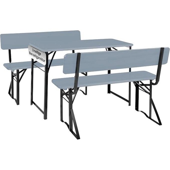 Ensemble de table et bancs pliables pour bière, modèle Hirschgarten, avec dossier, idéal pour balcon - Longueur : 119 cm - 1 table, 2 bancs - Ensemble de sièges en bois - Pour intérieur et extérieur - Couleur : gris